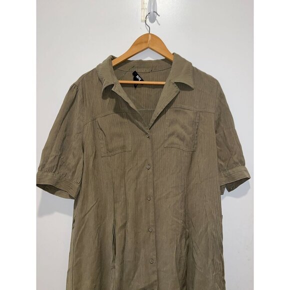 Paige Green Collared Short-Sleeve Ruffled Button-Up Shirt  Mini Dress Women's Si - Picture 3 of 9